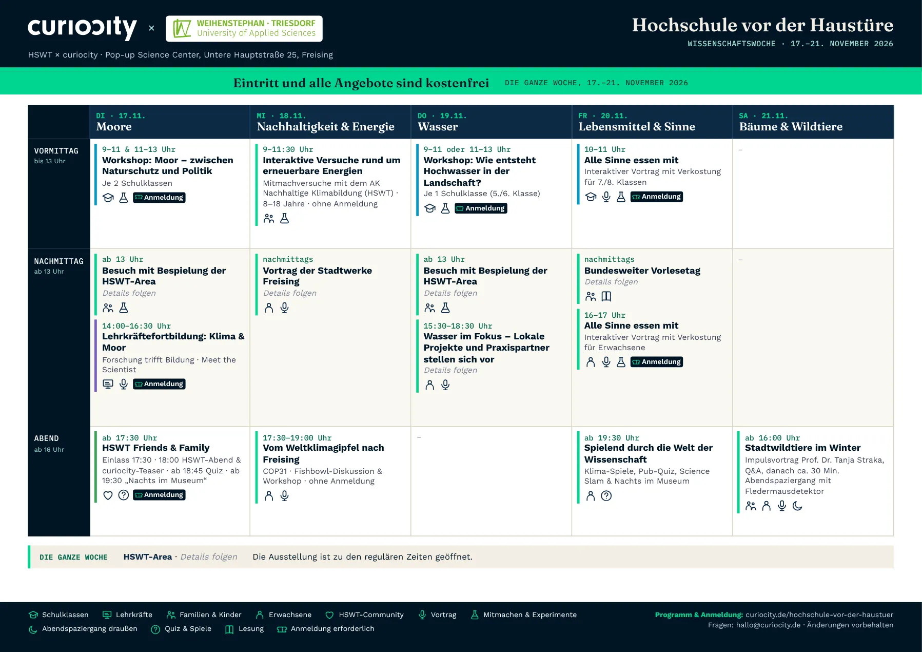 Vorschau des Wochenprogramms als Tabelle mit Icons (PDF, A4 quer)