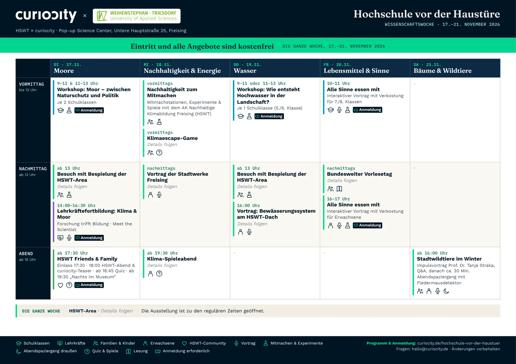 Vorschau des Wochenprogramms als Tabelle mit Icons (PDF, A4 quer)